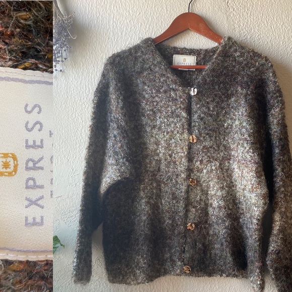 Vintage Express Tricot Ombre Boucle Cardigan Sweater Mohair Blend - Picture 2 of 11